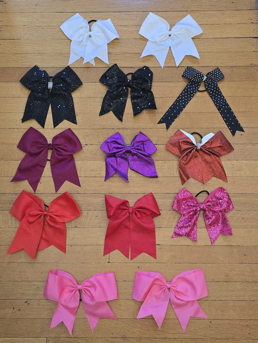 Handmade Lot of 13 Cheerleading Hair Bows, Multicolor, EUC, OS